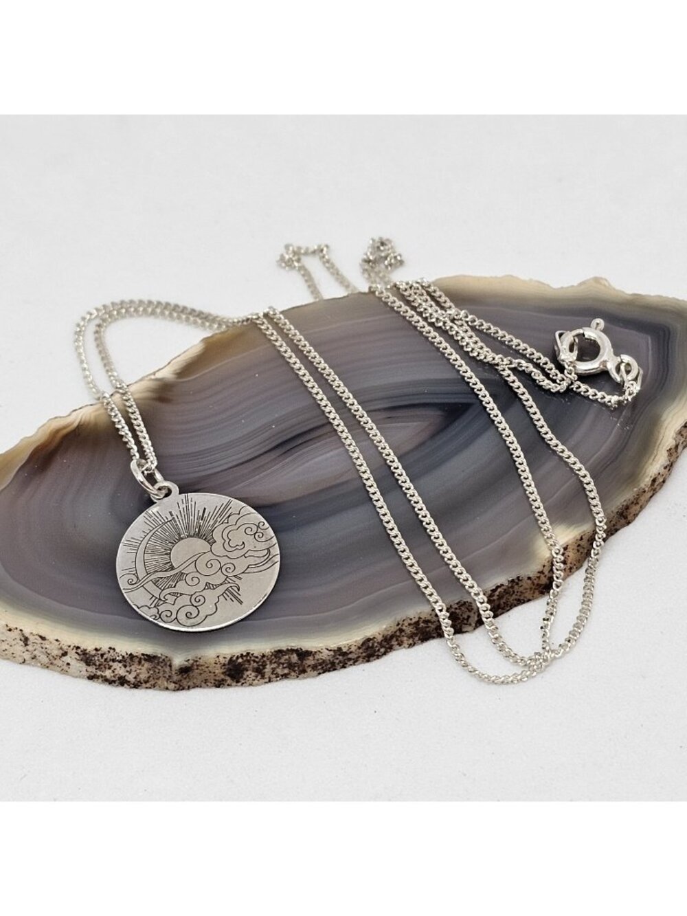 Sterling Silver 925 Celestial Small Pendant Chain Necklace Sun Moon Clouds